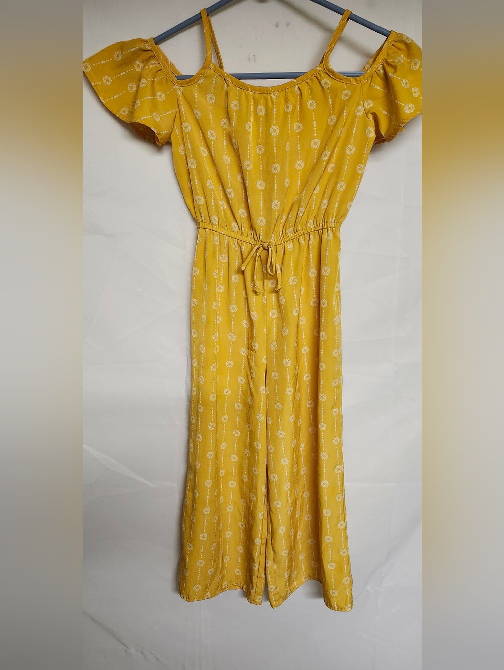 Yellow Off-Shoulder Summer Romper with Tie Waist